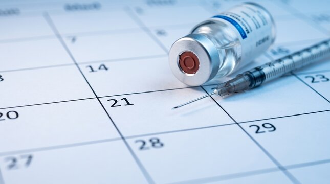 Vaccination Schedule Concept with Vaccine Vial and Syringe on Calendar