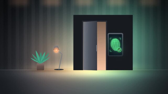 Cyan smart door facial recognition scan unlocking with mesh