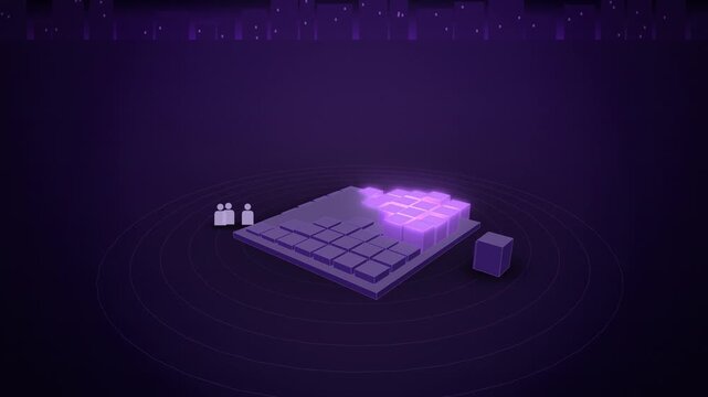 Tiles doubling and rising as exponential growth angled view animation