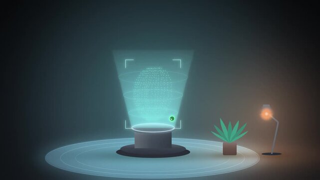 Cyan hologram projector facial recognition scan