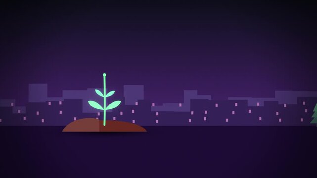 Climate change seedling sapling growing in a small scene wide scene