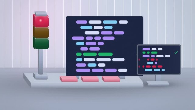 White signal tower light beside source code centered view endless loop