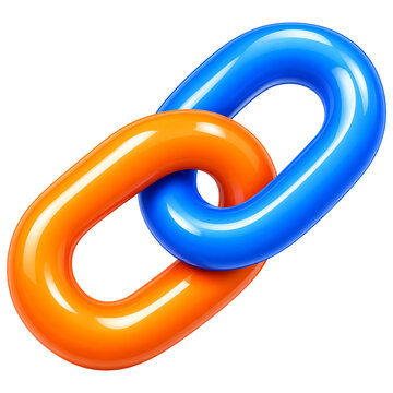 3D connected links in glossy blue and orange colors isolated on a transparent background