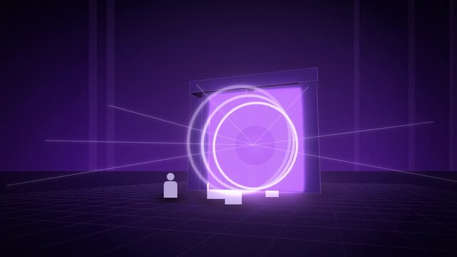 Purple gateway opening to superintelligence light evolving tilted view