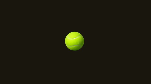 Realistic 3D animation of a tennis ball flying toward the center of the frame. Object animation on a transparent background with an alpha channel