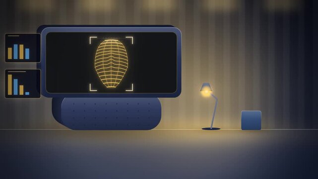 Gold smart display facial recognition scan wide scene concept