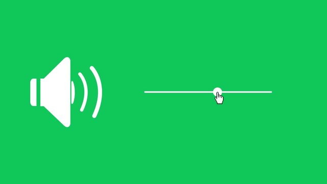 Video animation of a audio volume level control icon animation, sound volume slider interface close-up