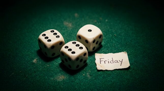 Friday the 13th superstition concept with dice on green felt