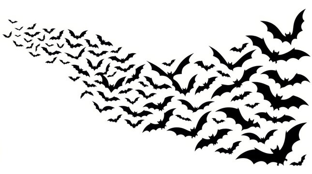 Minimalist Crowd of Flying Bats Halloween Clipart Isolated White Background