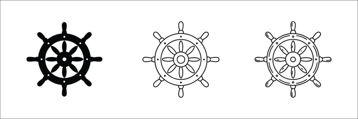 Ship Steering Wheel Vector Icon Set - Nautical Helm, Ship Wheel Navigation, Marine, and Captain Control Symbols © MdMiraj