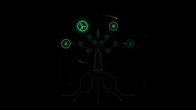 Esg strategy and sustainability growth icons in green digital design