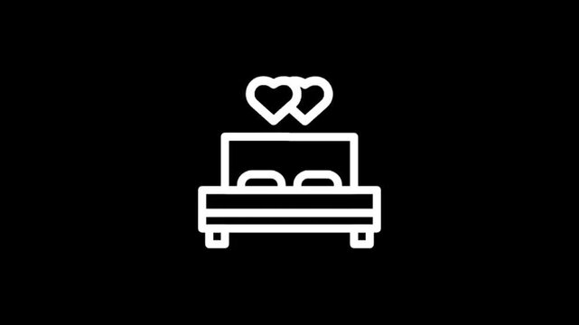 Romantic bed with hearts icon animation for wedding and love themes