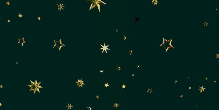 A beautiful pattern of glittering gold stars on a rich emerald green backdrop.