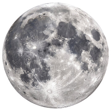 Detailed 3D textured moon sphere featuring visible craters, maria, and highlands across the lunar surface isolated on a transparent background