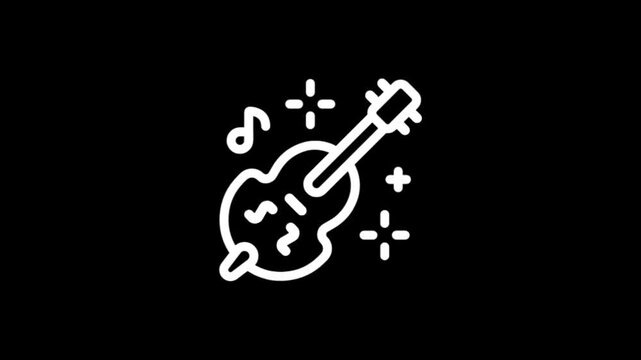 Animated musical notes and violin icon with sparkling effects
