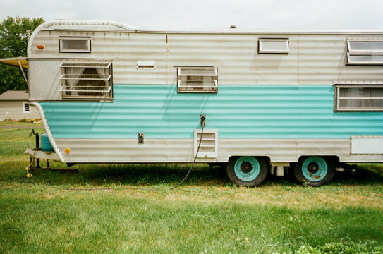 Exterior facade of Vintage RV with door film