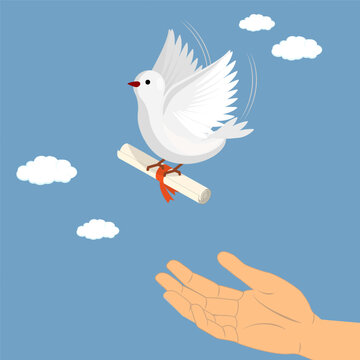 3D Isometric Flat Vector Illustration of Pigeon Carrier, A Bird Delivering Messages
