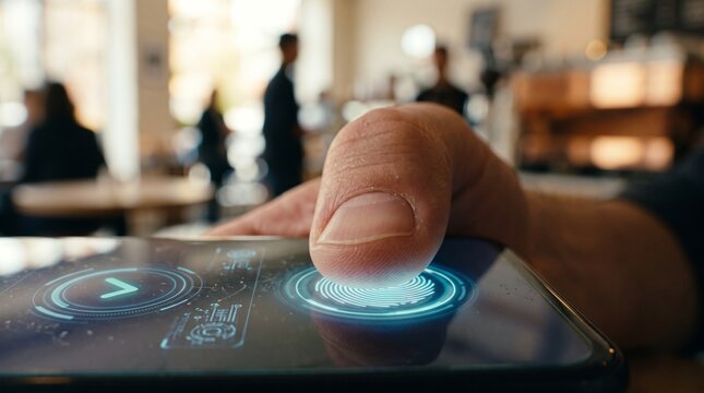 Biometric Fingerprint Authentication on Smartphone Screen in Cafe