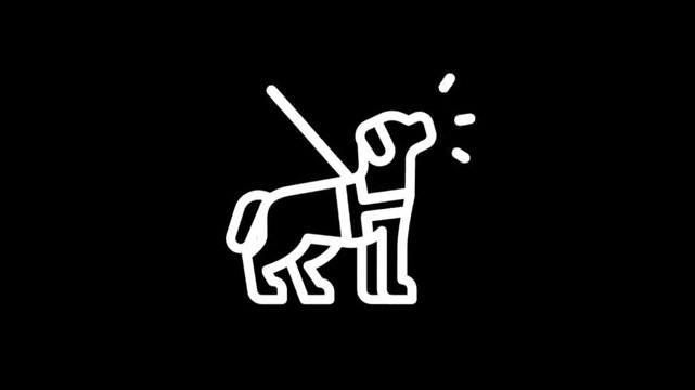 Animated dog on leash walking and looking up with simple line art style