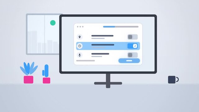 Blue consent switches on a device in a room data privacy room scene