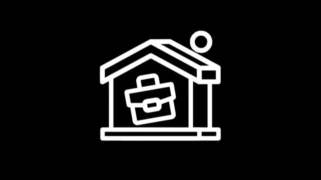 Animated icon of a briefcase inside a house structure, representing home office or remote work