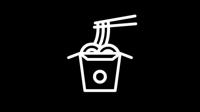 Simple line art animation of take-out noodle boxes with chopsticks