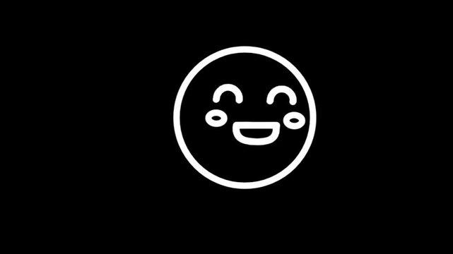 Animated happy face icon with simple line art design and black background