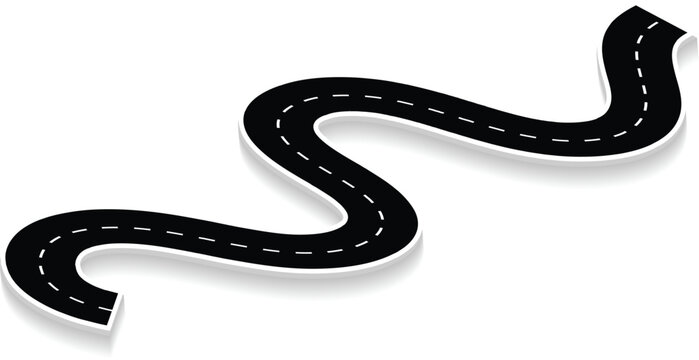 Winding Road Arrow Design. For travel, transportation, road maps, navigation, route planning,  traffic, direction. Vector illustration.