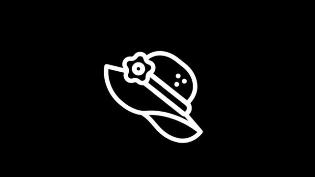 Simple white icon of a baseball cap with a flower emblem