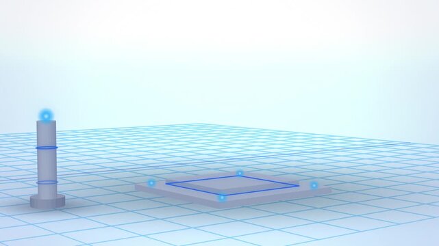 Blue futuristic vault lift rising to protect data assembling concept