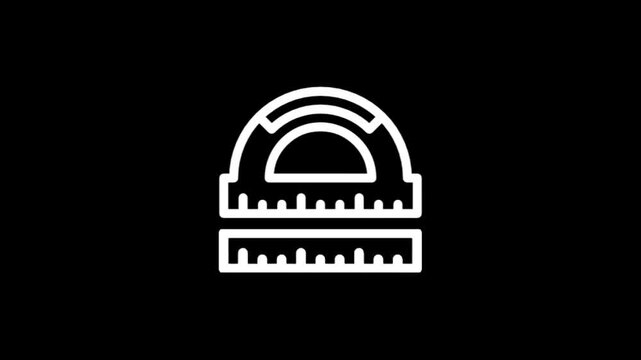 Simple white protractor and ruler icons on black background