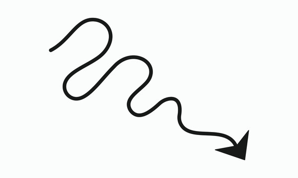 Teal wavy arrow pointing down indicating a downward trend on a plain white background for presentations, charts, and data visualization.