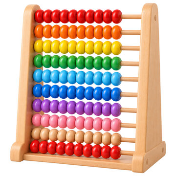 Wooden abacus toy with colorful rows of counting beads for early childhood education and math learning isolated on a transparent background