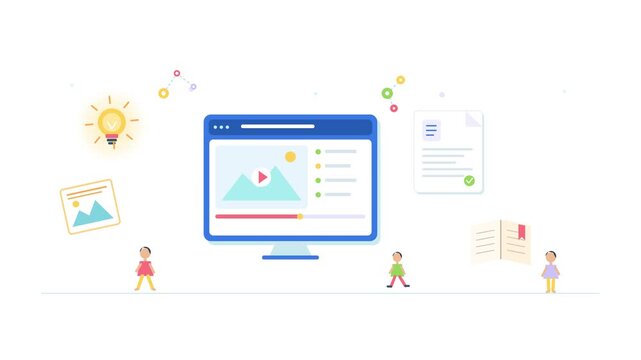 Digital Video Content Creation and Online Education Concept Animation