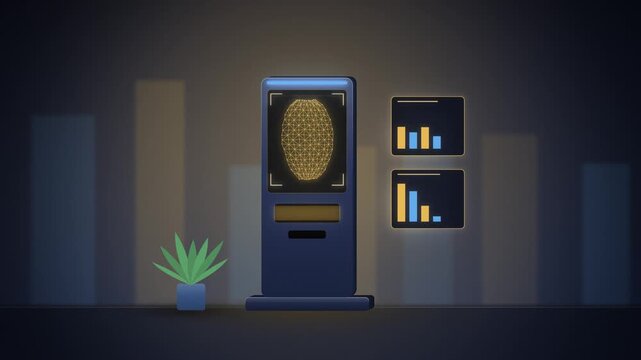 Gold self service kiosk facial recognition scan detail view animation