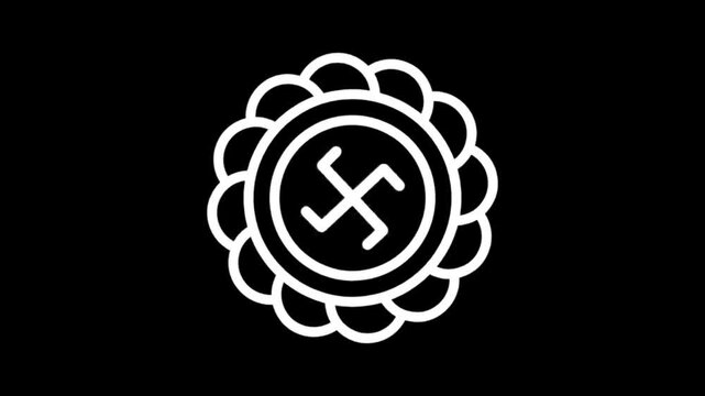 Abstract circular emblem with a checkmark symbol in white on black background