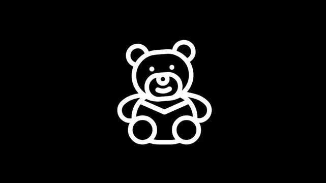 Simple white teddy bear icon animation on black background