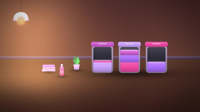 Purple meal prep containers fitness room scene looping motion