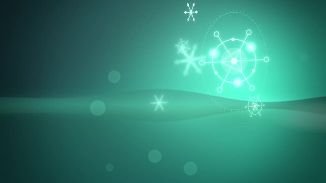 Teal lace snowflake with chasing lights wide scene looping motion