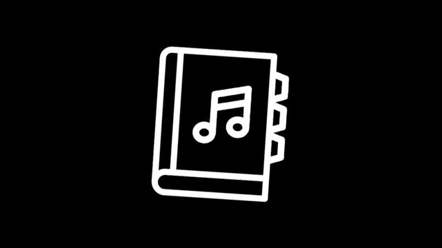 Animated musical score book icon with tabs on black background