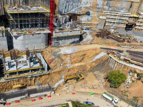 Terraced Residential Construction Site On Steep Hillside