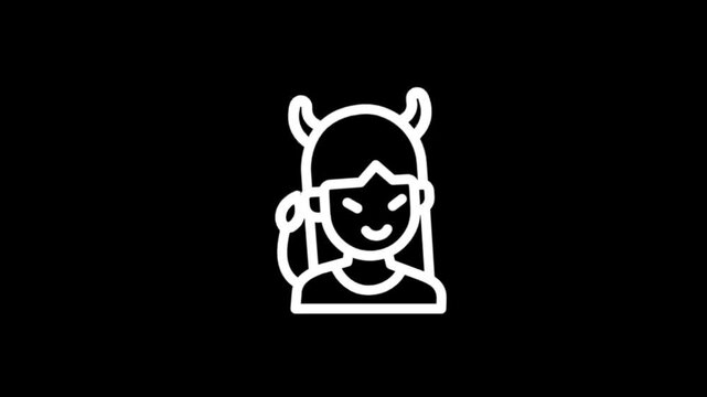 Animated devil girl icon with horns and smiling face on black background
