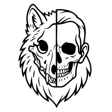 Halloween horror vector icon set featuring wolf skull human jawbone
