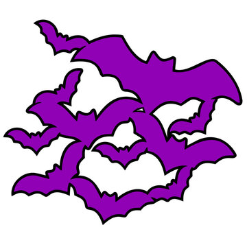 Halloween-themed vector icon set featuring stylized bats flying