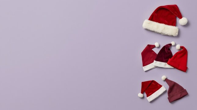 Festive christmas spirit is captured in these vibrant red santa hats with fluffy white trim