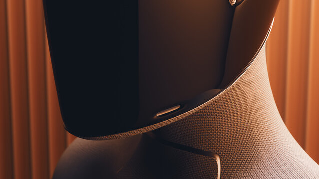 Detailed AI Robot Face and Fabric Body in Warm Light