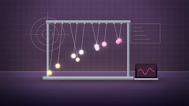 Purple pendulum wave with a row of swinging centered view assembling