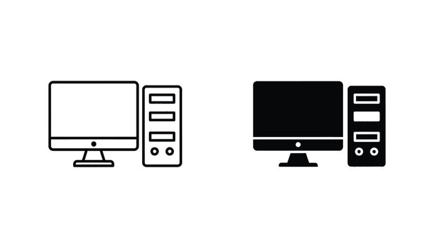 Black and white computer monitor with tower icon