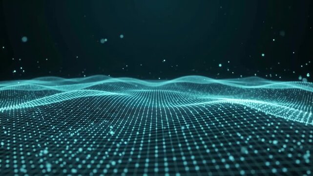 Cyan Aqua Digital Dot Wave Mesh Flowing Futuristic Background Animation