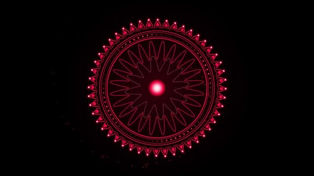 Red glowing mandala motion graphics with rotating radial patterns in 4K